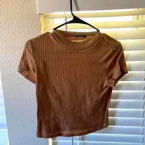 tan high neck crop top
